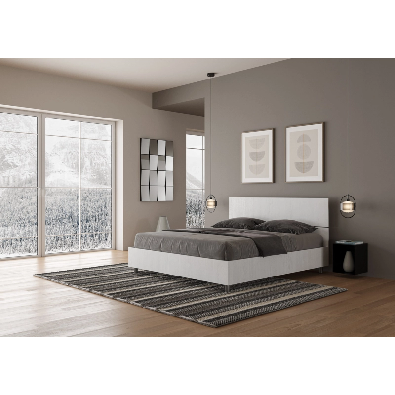 Letto Matrimoniale 160x190 cm testata dritta Demas - Con rete,Bianco Frassino