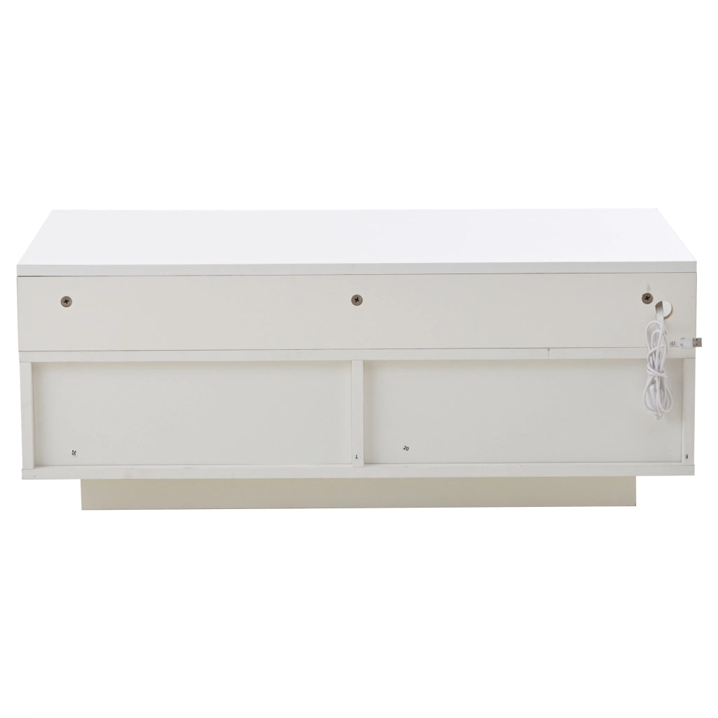 TAVOLINO DA SALOTTO 90x45x35,5 cm Bianco Lucido con 2 Cassetti e Vassoio