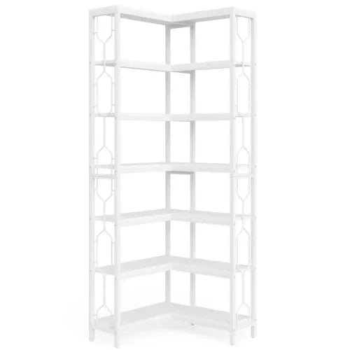 Libreria angolare autoportante in legno ingegnerizzato e metallo, design esagonale, colore bianco