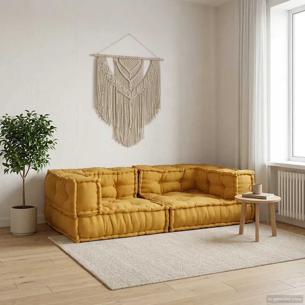 Divano Modulare a 2 Posti Giallo 140x70x36 in Tessuto 4019040
