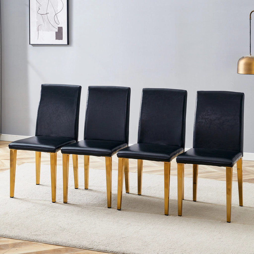 Set di 4 sedie da pranzo - con schienale ergonomico e gambe in metallo - nero e oro