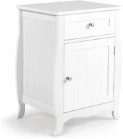 Comodino Bianco in Legno, Comodino con Cassetto e Armadio, per Camera da Letto, Soggiorno, 45 x 35 x 60,5 cm