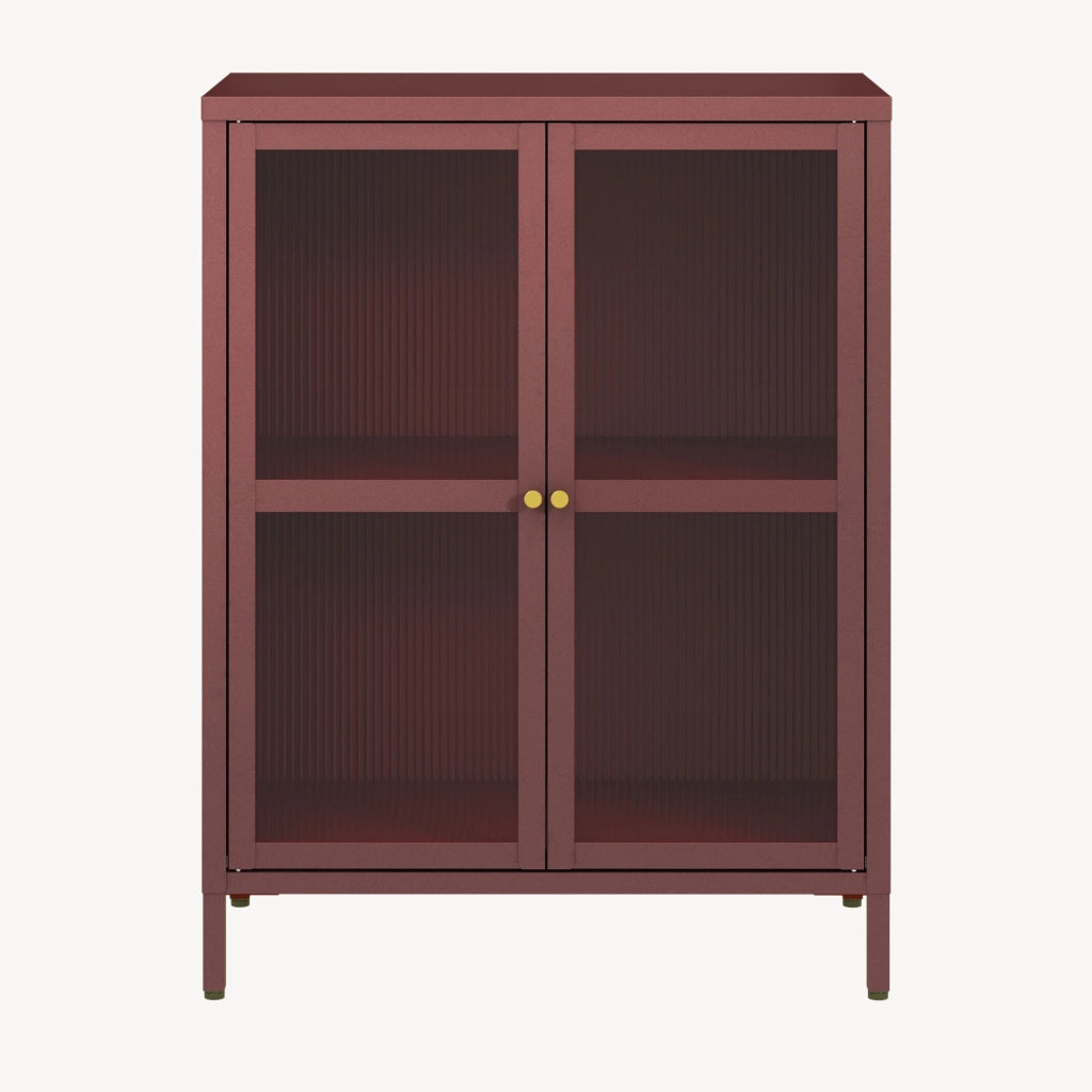 Credenza Säkylä Comò con Ante in Vetro Scanalato 84x64x35 cm Rosso Vino [en.casa]