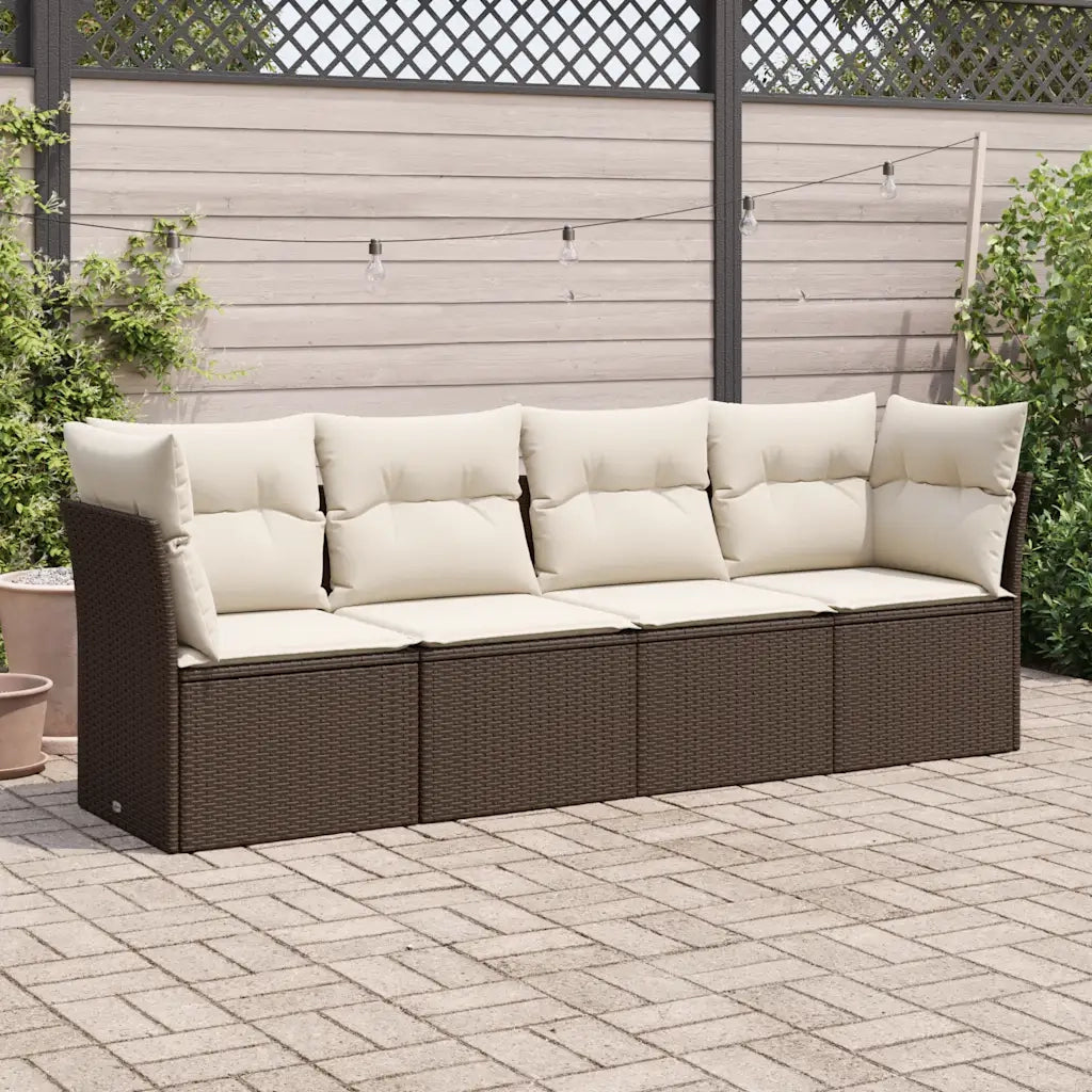 Set Divano da Giardino 4 pz con Cuscini Marrone in Polyrattan
