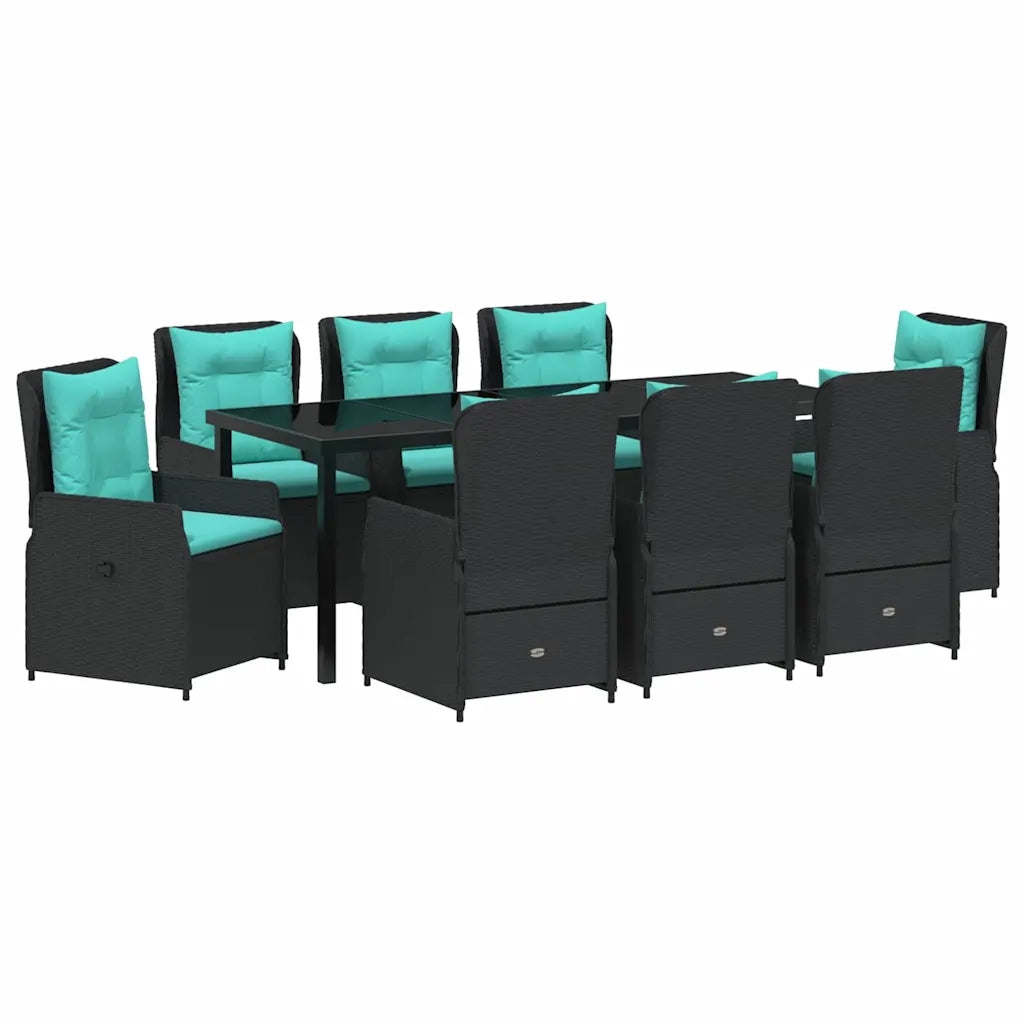 Set da Pranzo per Giardino con cuscino 9 pcs Nero Poly Rattan 3381043