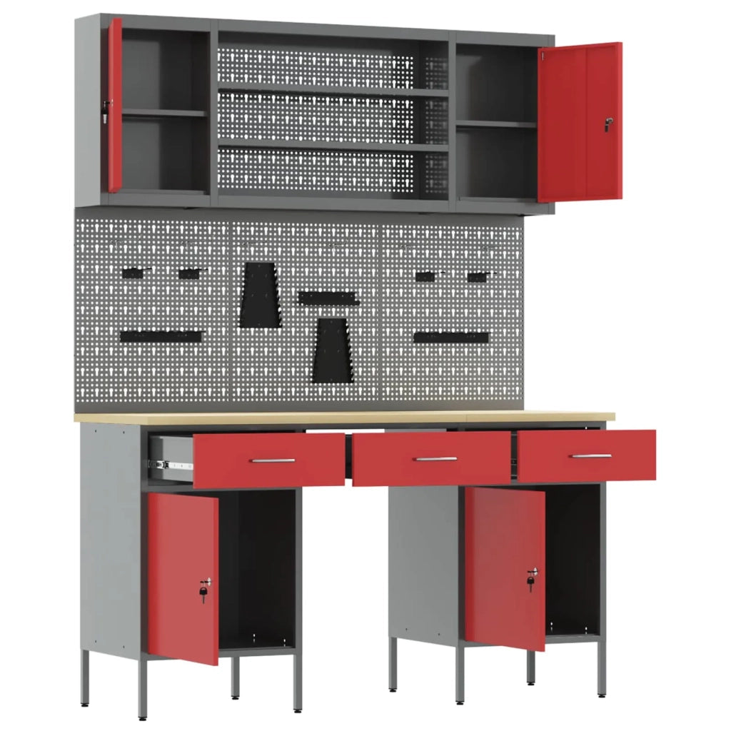 Mobile da lavoro con cassetto 7 pz Rosso e Grigio 3321455