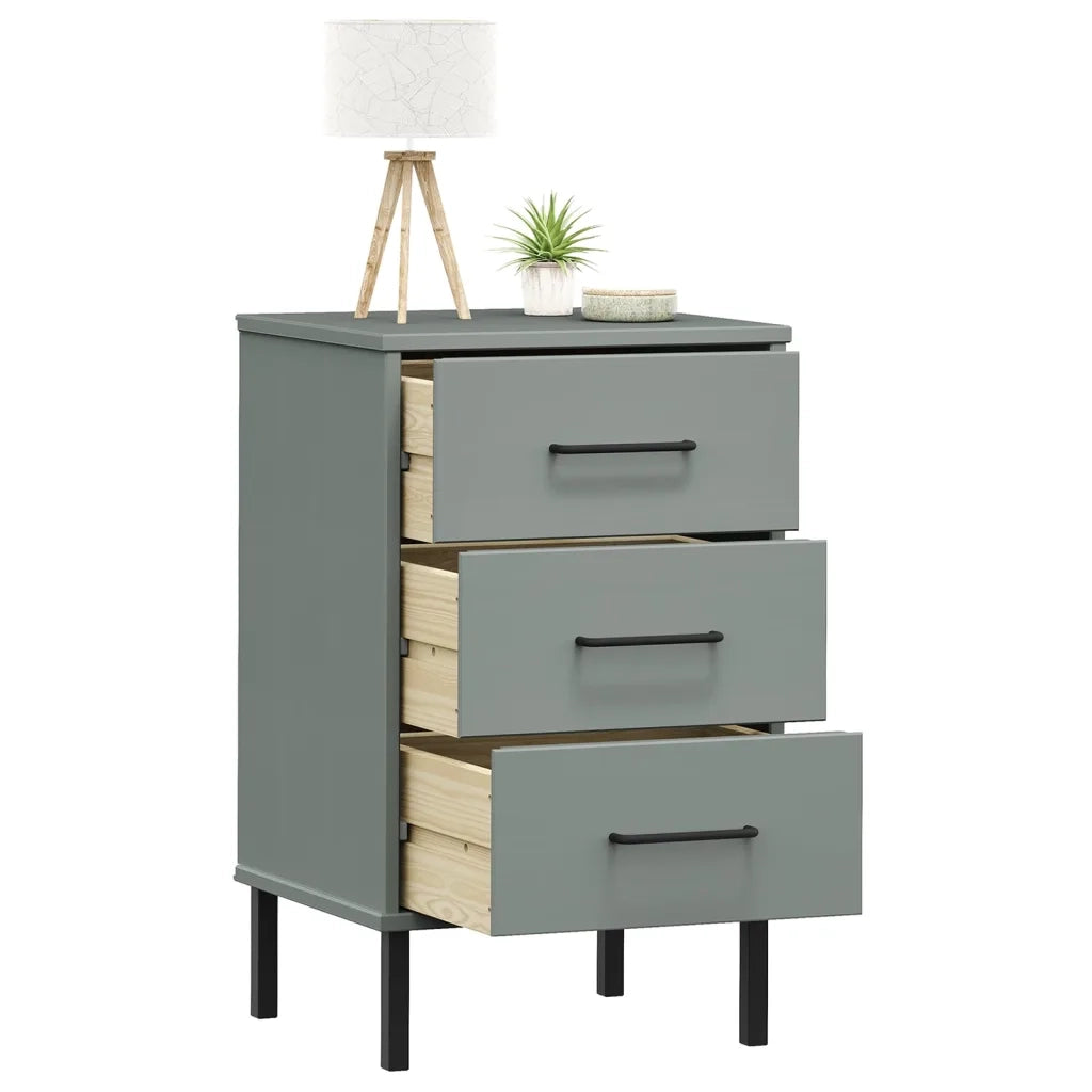 Comodino con Gambe in Metallo Grigio Legno Massello Pino OSLO cod mxl 30233