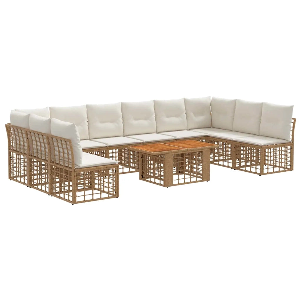 Set Divano da Giardino 11 pz Naturale e Bianco Crema polyrattan 3437900