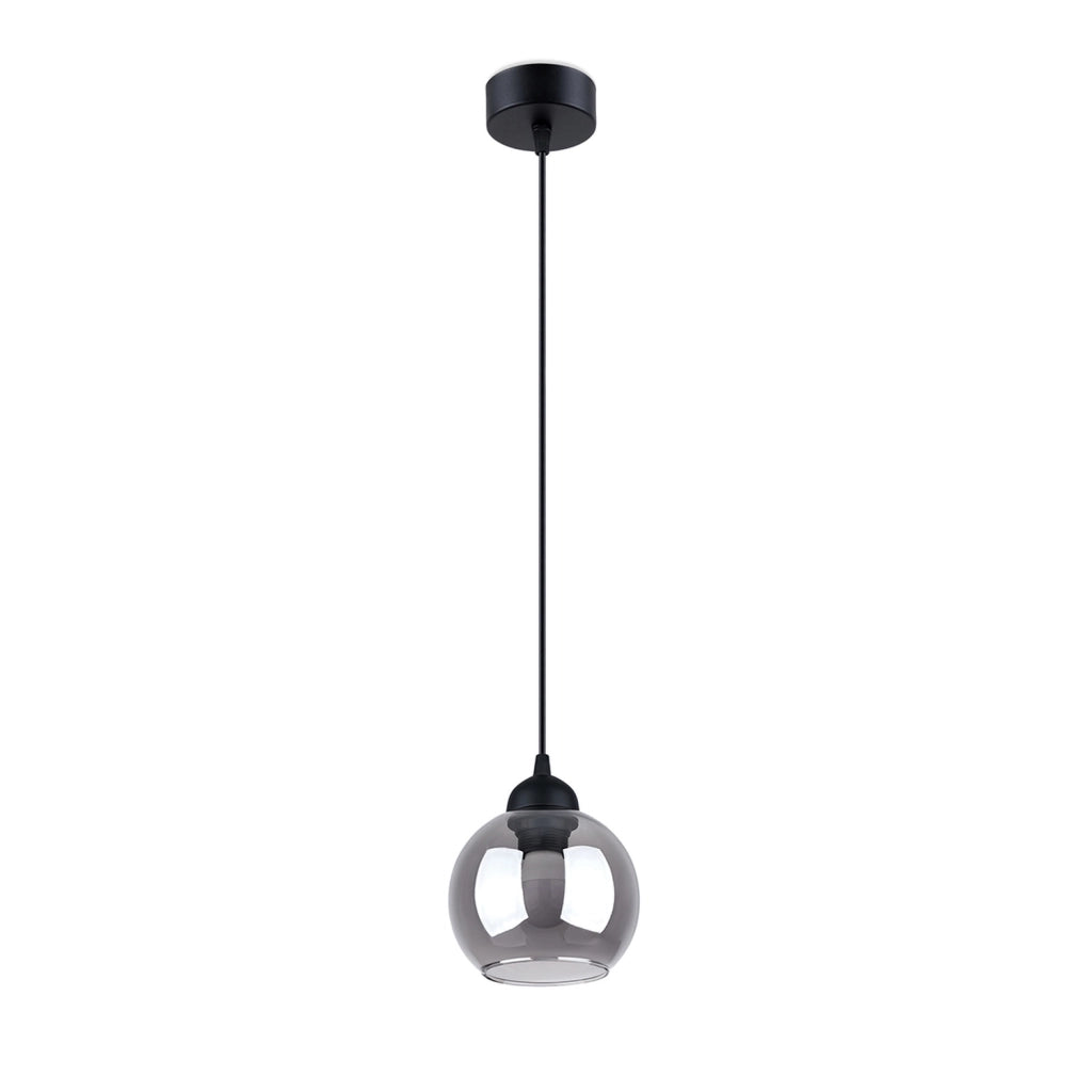 Pure Lume Rovano lampada sospensione nera sfera fumé E27