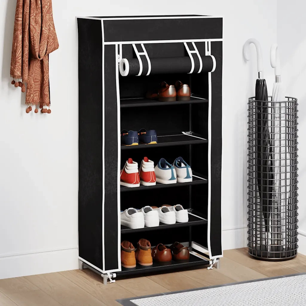 Scarpiera-Scaffale per scarpe in Tessuto Richiudibile 58 x 28 x 106 cm Nera