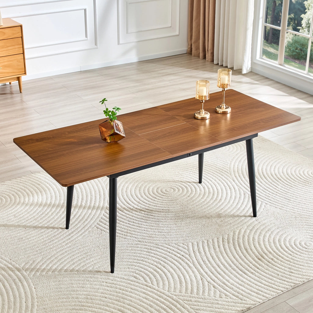 Tavolo da pranzo rettangolare in MDF con gambe in metallo nero stile industriale per sala da pranzo e ufficio colore noce