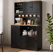 Credenza cucina multifunzione 100x40x163 cm con LED; prese; 2 cassetti e ripiani regolabili; nero