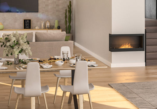 Camino a Bioetanolo da Incasso 90x45 cm Corner 900 Left Sinistro Nero con Vetro