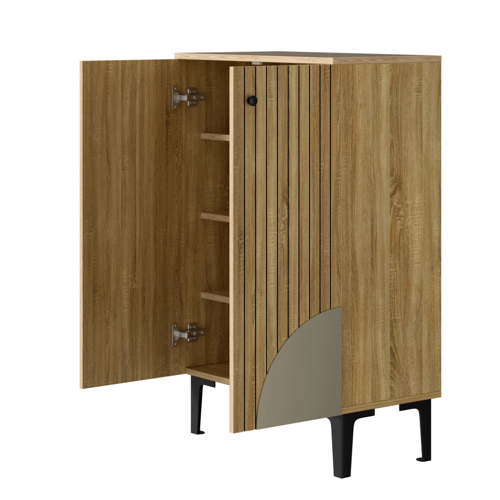 Mobile Scarpiera con 2 Ante e Ripiani; Gambe in Metallo Nero; Stile Moderno; Ingresso; in MDF; Naturale; 60×32×94 cm