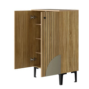 Mobile Scarpiera con 2 Ante e Ripiani; Gambe in Metallo Nero; Stile Moderno; Ingresso; in MDF; Naturale; 60×32×94 cm