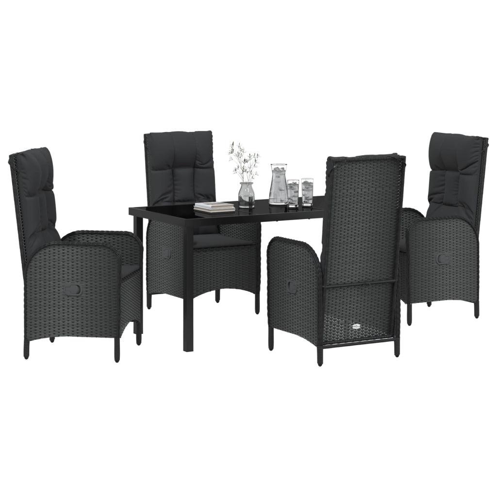 Set di Giardino da 5 Pezzi in Rattan Poliestere Nero