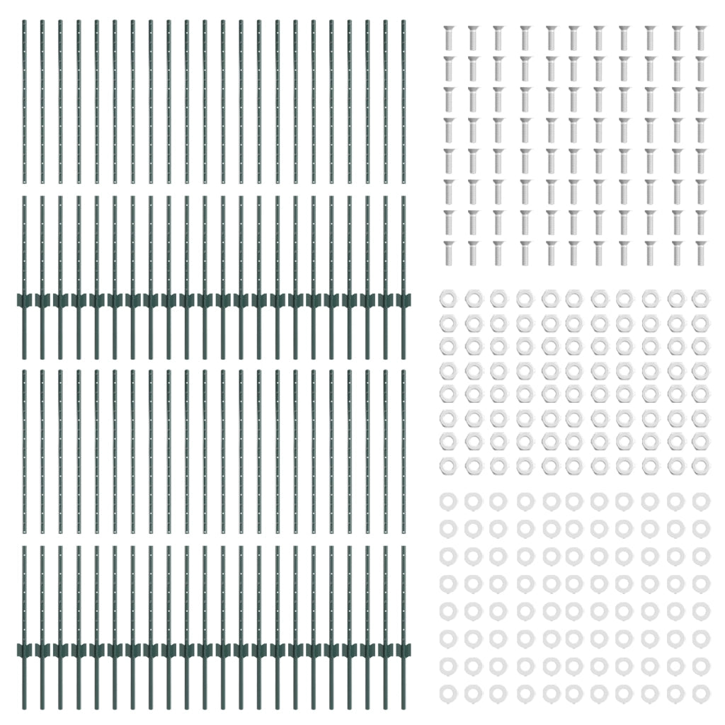 Pali del recinto 44 pcs U-Channel Verde 160 cm Acciaio