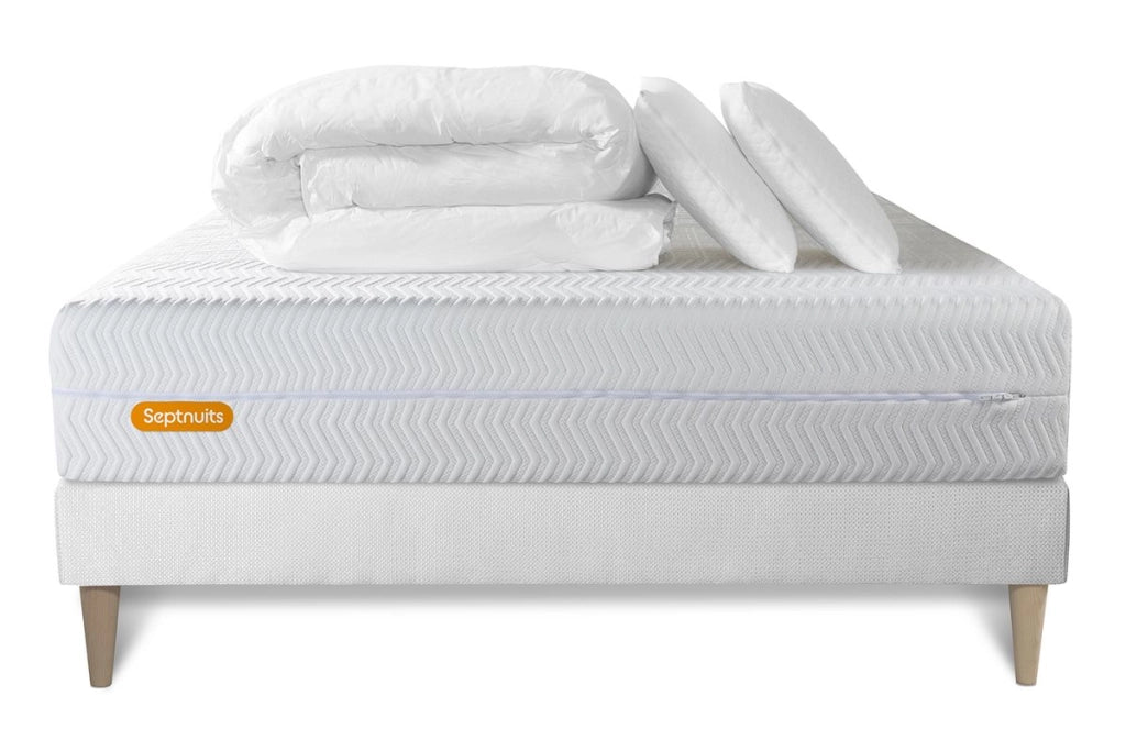 Pacchetto letto completo - Materasso 140x190cm + Box spring con doghe (kit) + 2 cuscini + Piumino - Memo Bio