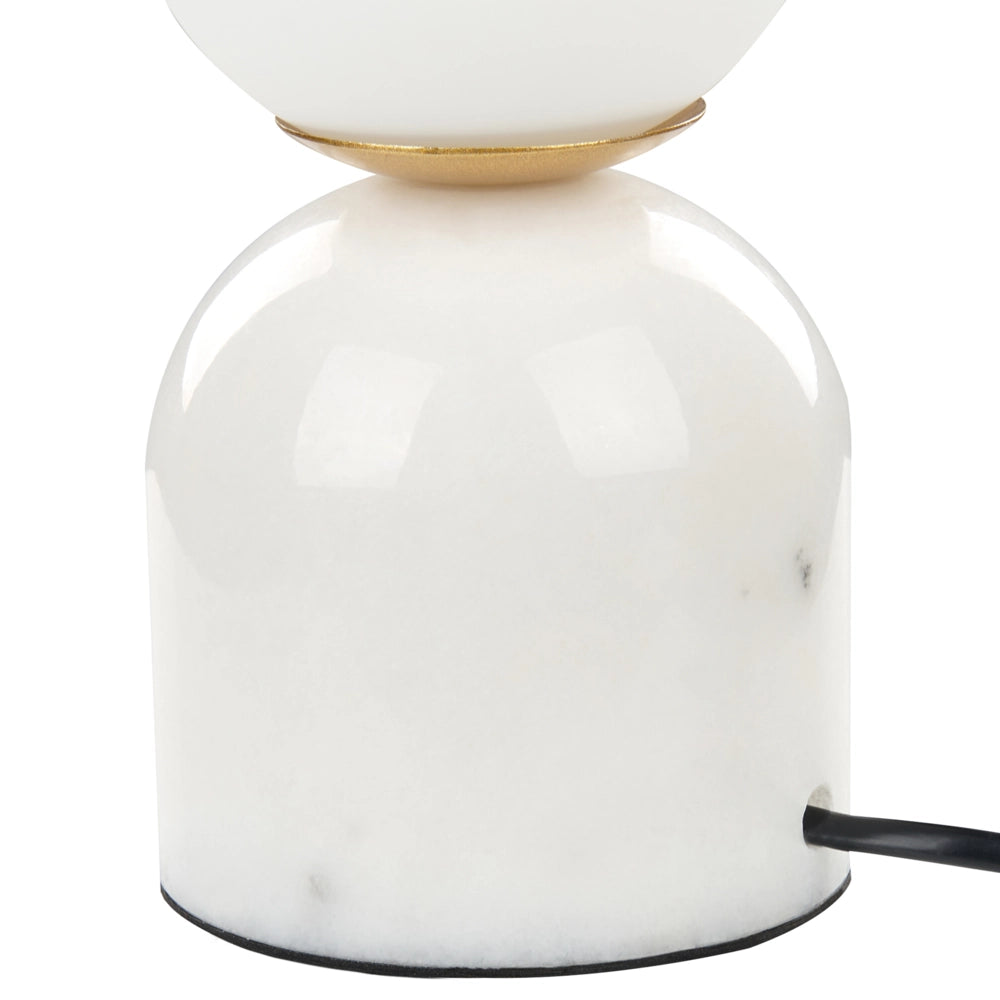 Lampada da tavolo in vetro bianco con paralume rotondo e base in marmo Comodino a luce singola Design moderno Accessori per la casa Soggiorno
