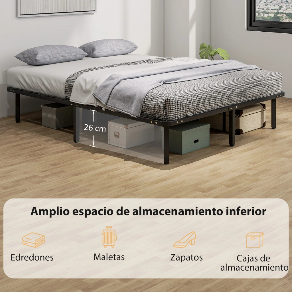 Letto contenitore matrimoniale 160x200 ¨C zephmum ¨C nero struttura metallo rete doghe
