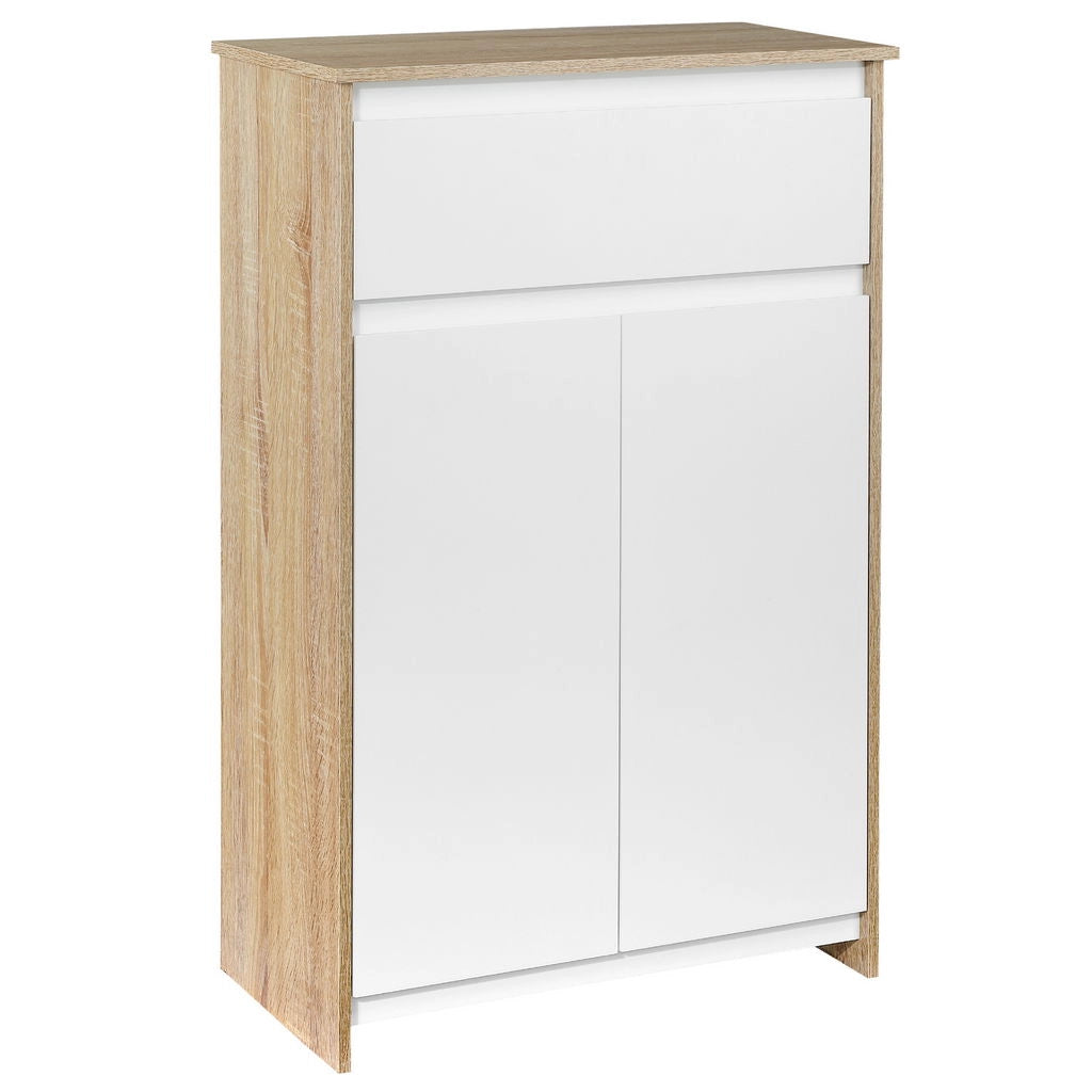 MOBILE BAGNO MULTIUSO CON ARMADIETTO E CASSETTO 60X30X90CM COLOR LEGNO E BIANCO