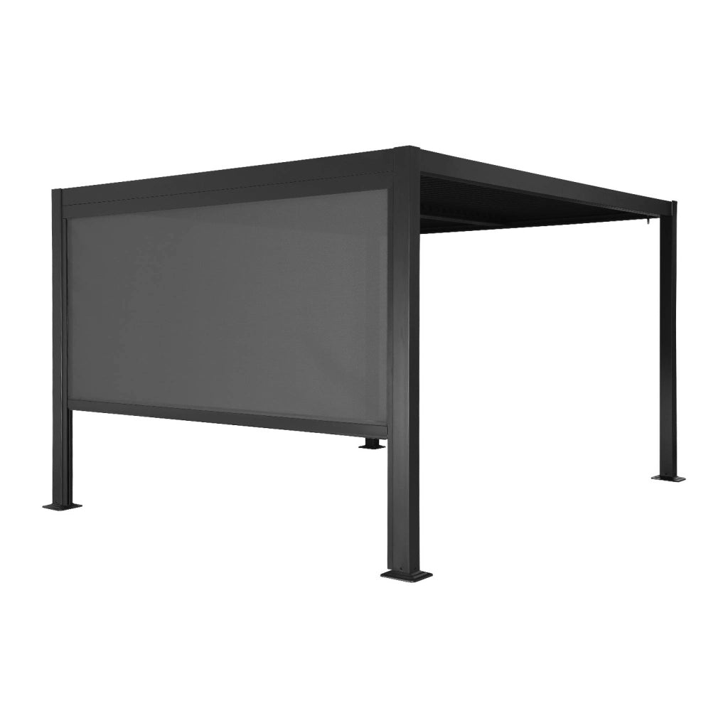 Pergola bioclimatica 3x3m in alluminio e acciaio + tenda 3m, nero