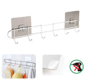 PORTA ASCIUGAMANI CON 6 GANCI BAGNO PARETE SALVIETTE GANCIO CASA ADESIVO 03502