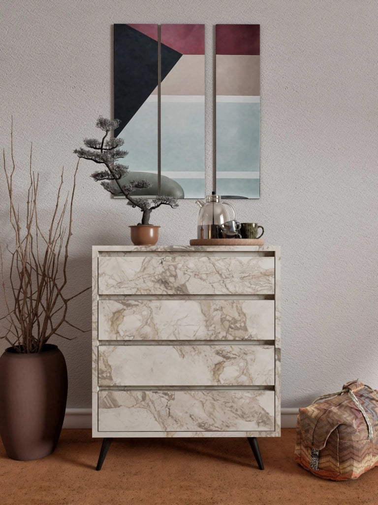 Cassettiera in legno "Suvera" - 70 x 40 x 86 cm - Beige marmorizzato