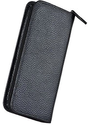 Etui in pelle vera nera per penna rollerball, 3 sloti divisi, borsa con cerniera per penne, supporto di presentazione a mano per penna rollerball