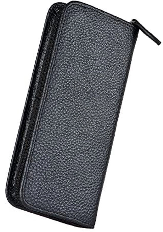 Etui in pelle vera nera per penna rollerball, 3 sloti divisi, borsa con cerniera per penne, supporto di presentazione a mano per penna rollerball