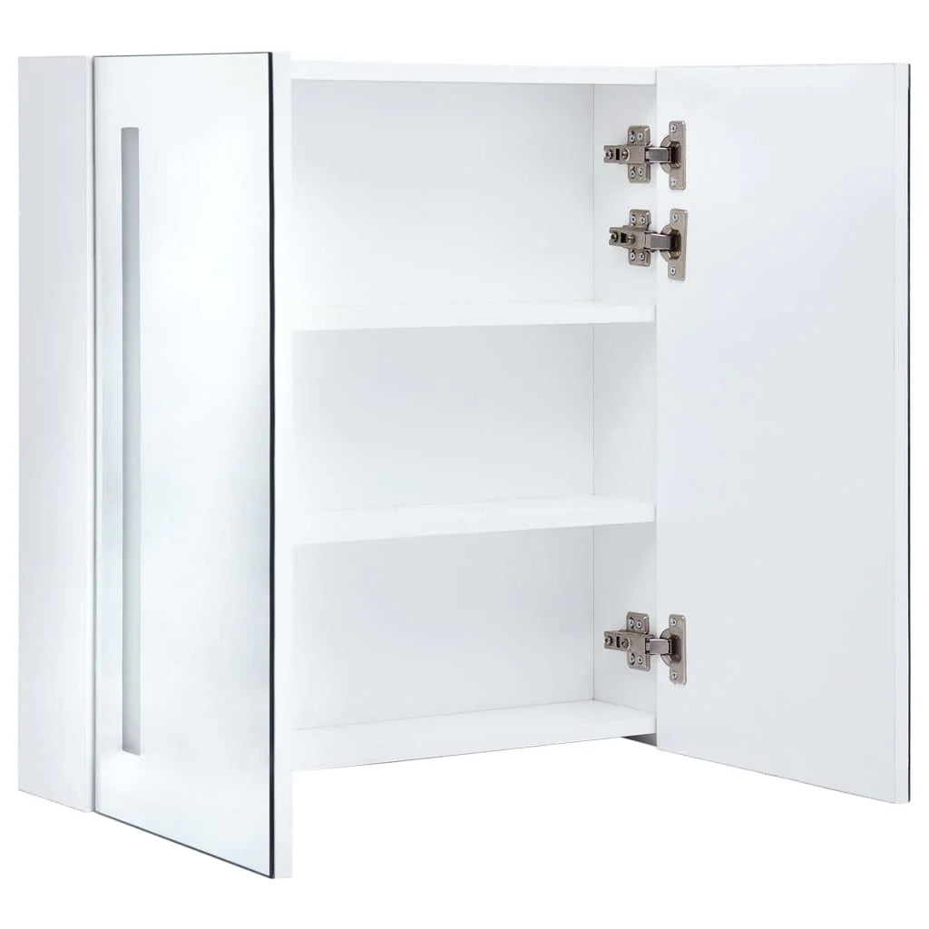Mobiletto da bagno con specchio LED 60 x 14 x 62 cm bianco e argento 02_0006566