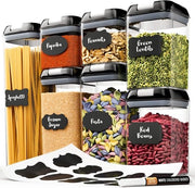Set di contenitori a chiusura ermetica - Etichette e pennarelli - Contenitori e conservanti - Ideali per conservare fiori, muesli e spaghetti - Contenitori a chiusura ermetica in plastica con coperchio