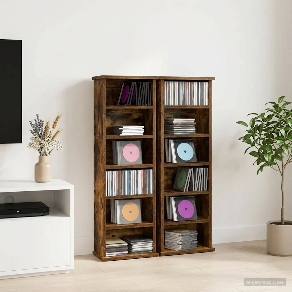 Mobile per CD 2 pz Rovere Fumo 60 x 17 x 92 cm 8012755