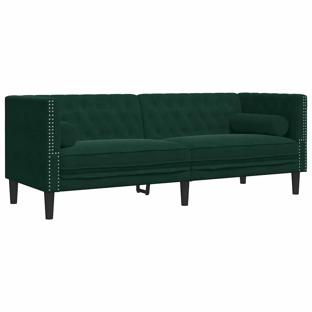 Set Divani Chesterfield 2pz con Cuscini Verde Scuro Velluto