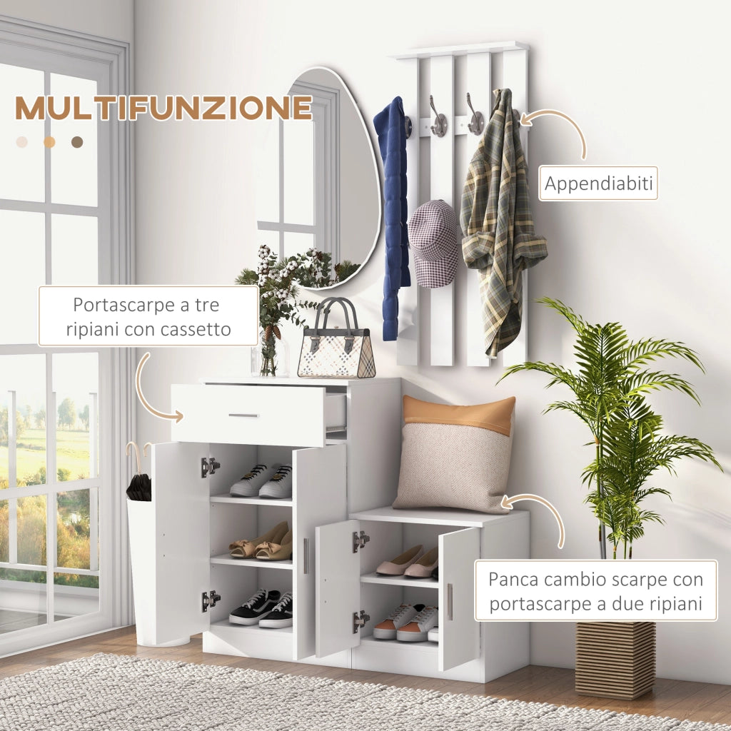 Scarpiera con Appendiabiti a Combinazione per Ingresso e Camera da Letto Legno 100x32x187cm Bianco
