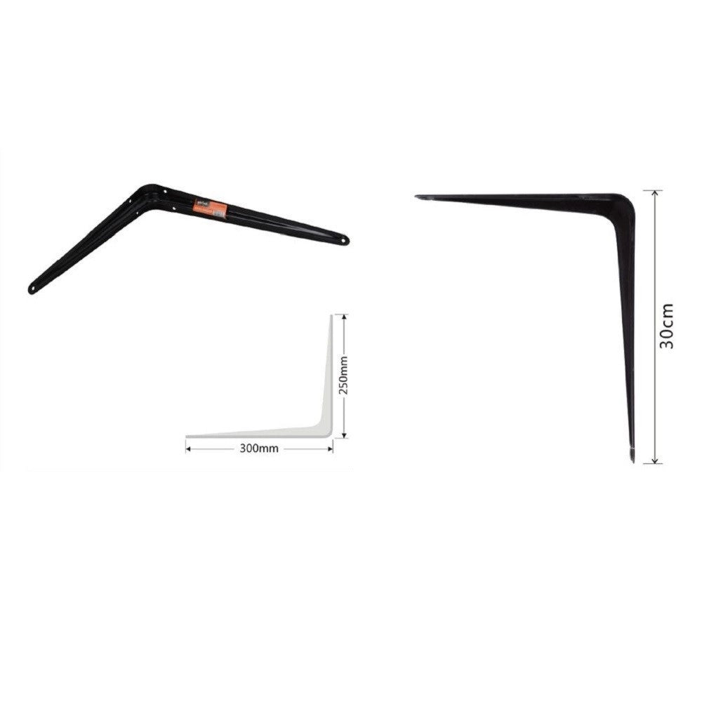 Trade Shop - Set 2 Pz Reggimensola Supporto Staffa Triangolo Mensola Metallo 30 Cm Nero 91273 -