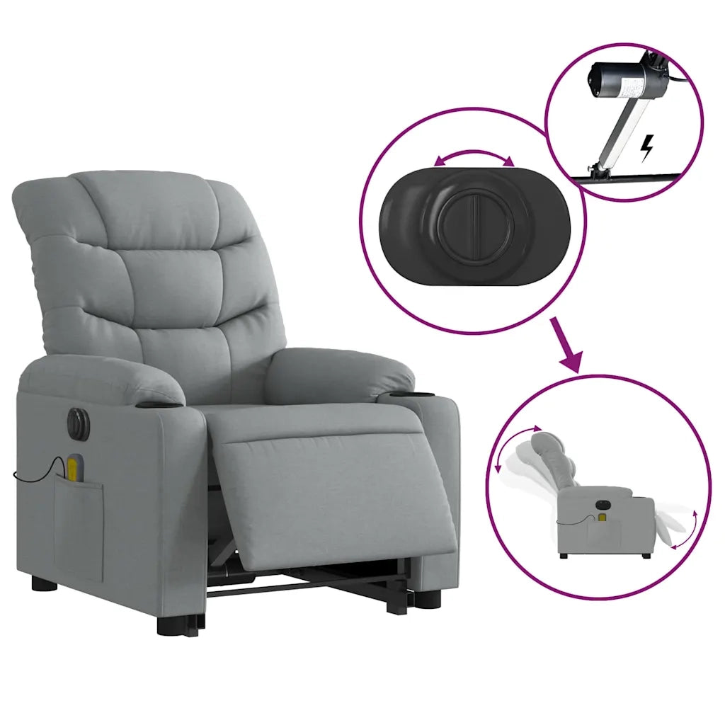 Poltrona Alzapersona Massaggi Elettrica Grigio Chiaro Tessuto 3206672