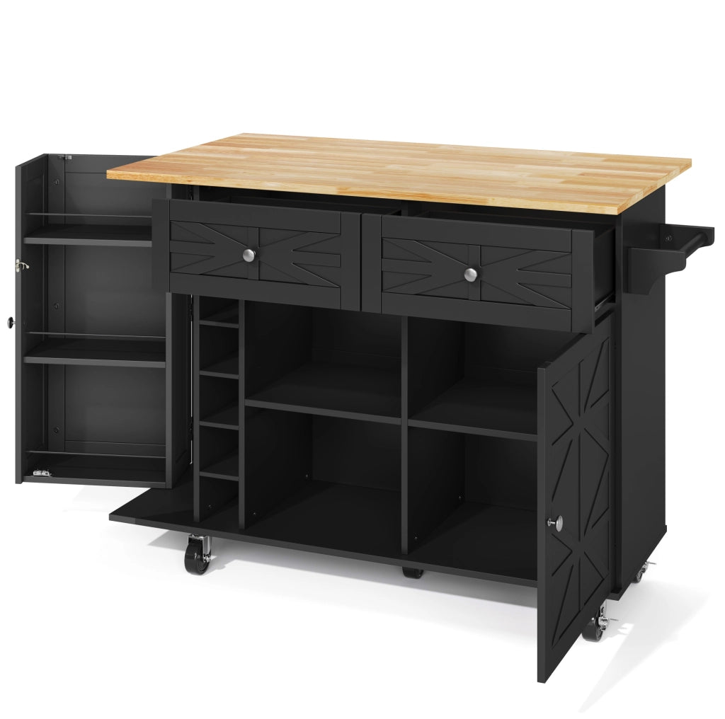 Carrello isola cucina 120x45(70)x89 cm con piano pieghevole in MDF nero