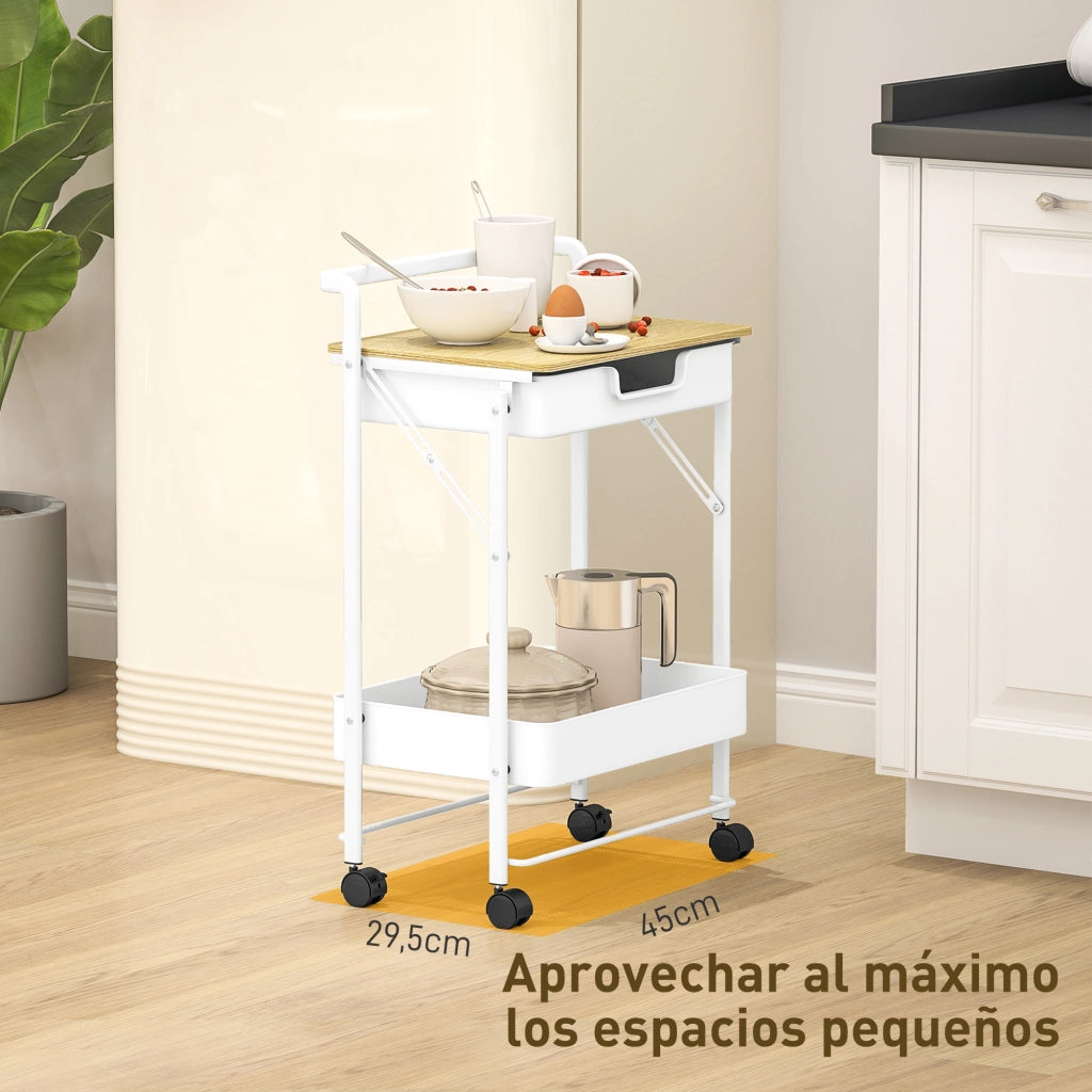 Tavolino carrello con ruote e cassetto ¨C zephmum ¨C bianco 60x40x80 cm