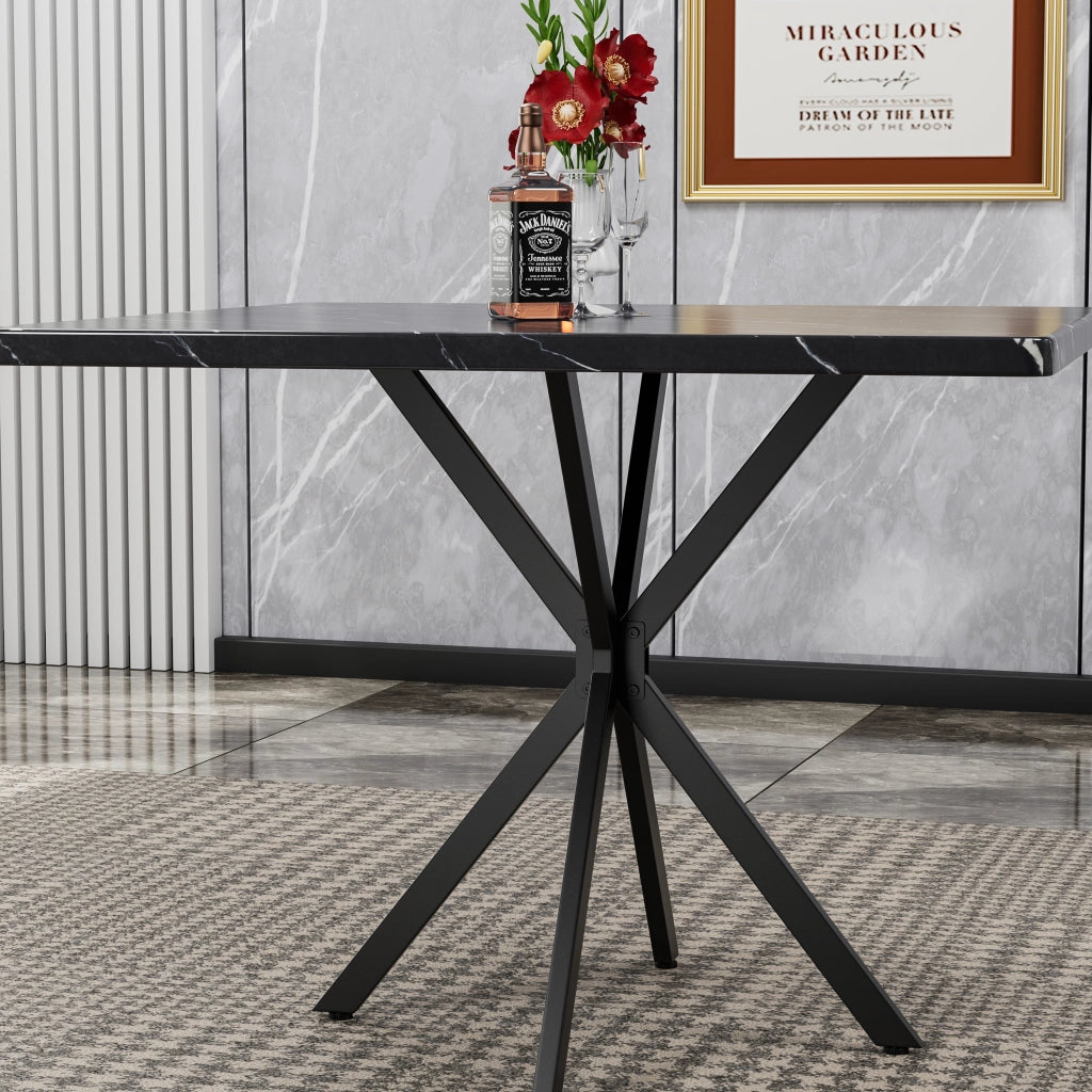 Tavolo da pranzo quadrato per 4 persone con piano in MDF e gambe in ferro con piedini antiscivolo per cucina nero