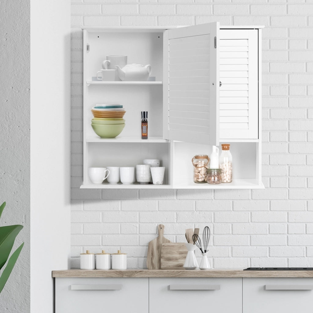 Armadietto da parete in legno da bagno con ripiani, Mobile da bagno sospeso 42x16,5x70cm Bianco