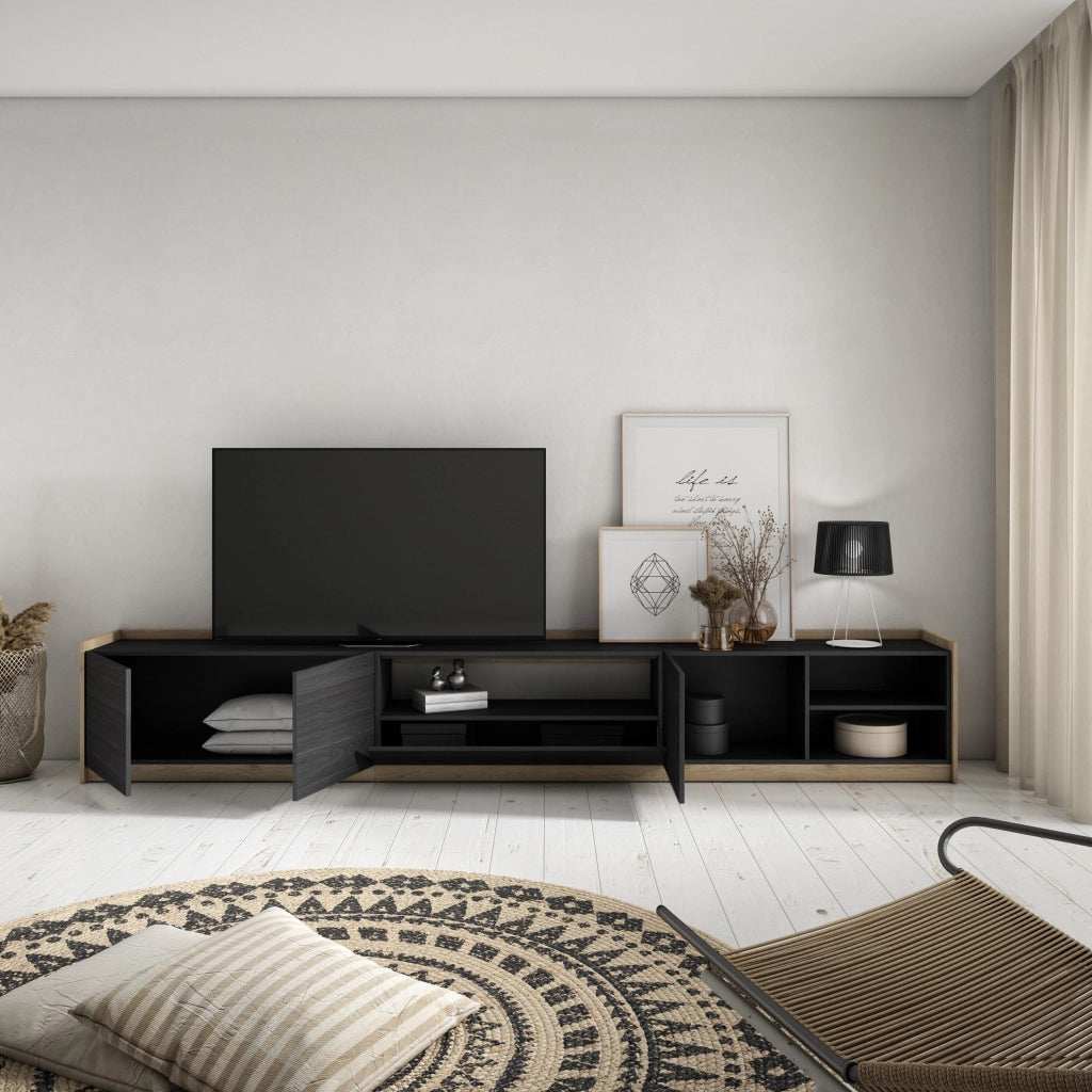 Mobile TV Soggiorno, 310x50x37 cm, Per TV fino a 80", Mobile Soggiorno, Nero e rovere