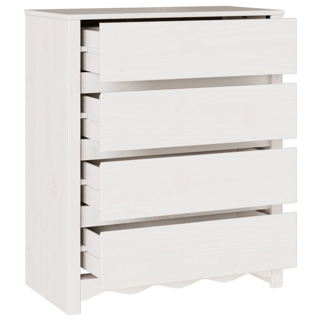 Cassettiera  "DRAMMEN" Bianca 76,5x40x91 cm Legno Massello Pino
