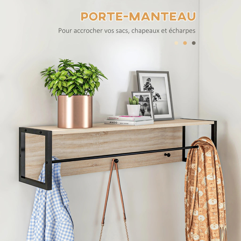 Banca scarpiere con portaoggetti e attaccapanni ¨C zephmum ¨C naturale e nero 90x30x45