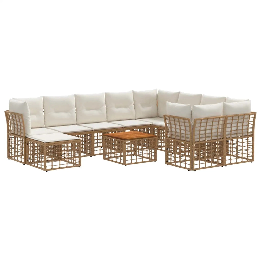 Set di divani da esterno 11 pz Naturale e Bianco Crema 3437624