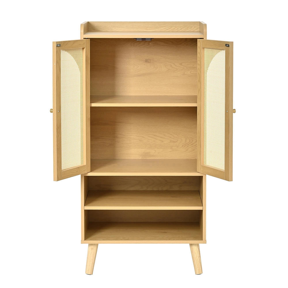 Buffet in rattan con 2 porte e 2 scomparti aperti - Xylo - L60¡ÁP40¡ÁH121 cm - Multifunzionale per ingresso, soggiorno o cucina