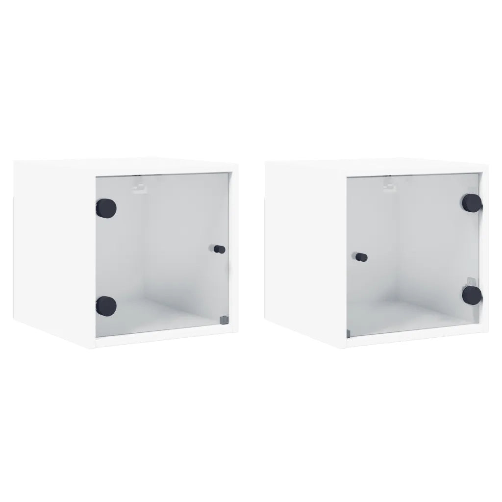 Comodini con Ante in Vetro 2pz-Set di 2 Tavolino da notte Bianco 35x37x35 cm