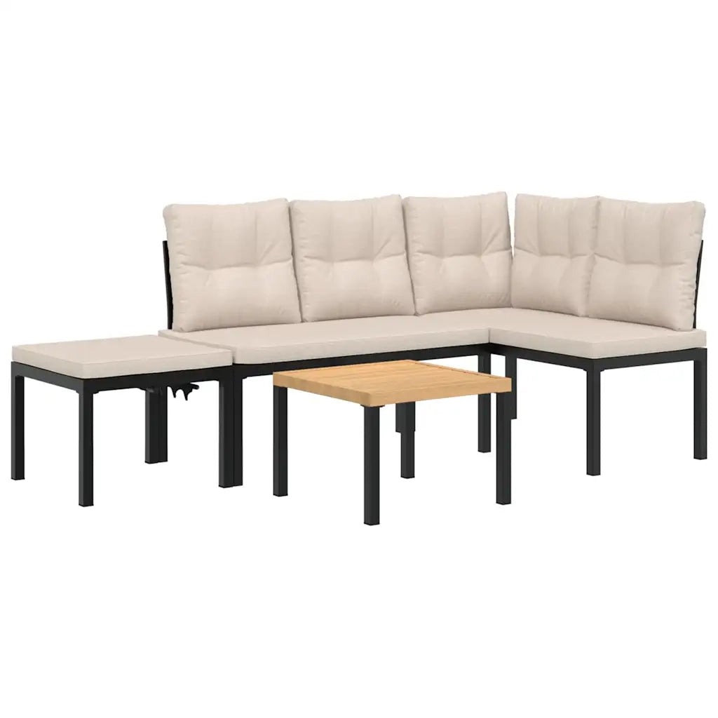 Set Panche Giardino Cuscini 4pz Nero Acciaio Verniciato Polvere