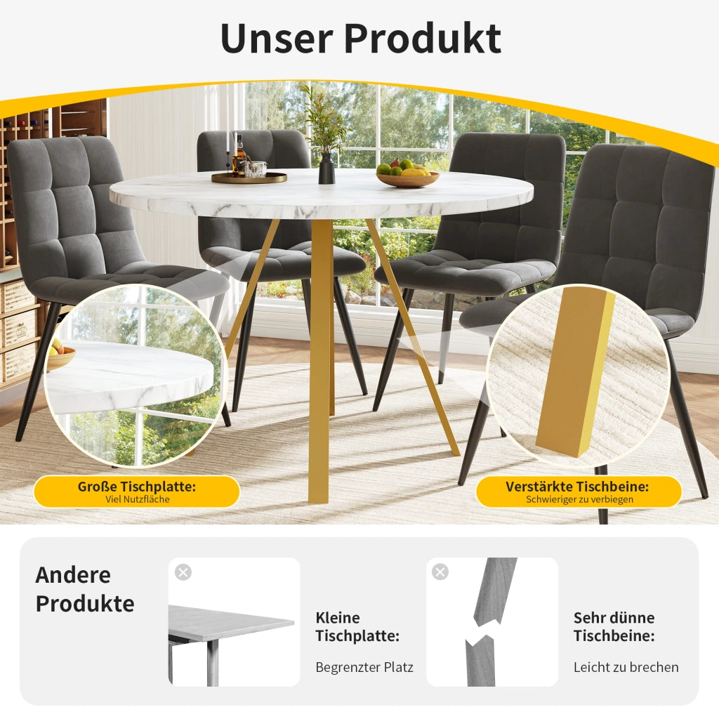 TAVOLO DA PRANZO ROTONDO 80 x 80 x 75 cm MDF Bianco/Oro