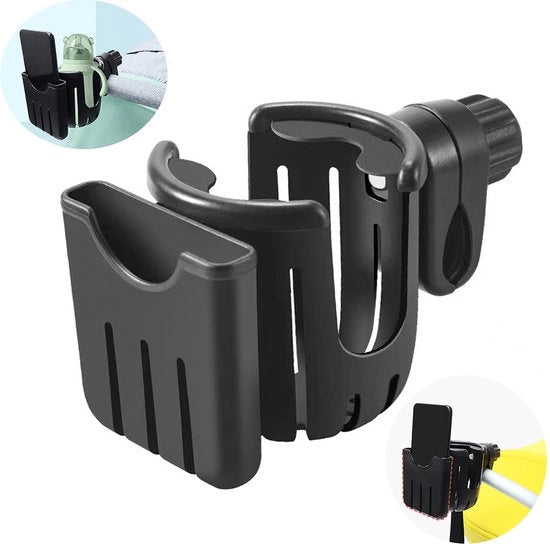 Organizzatore 2 in 1 per bicchieri e telefono - Porta telefono per bicicletta - Resistente allo shock - Organizzatore per passeggino/bicicletta/seggiolino/rollator/carrello per passeggini